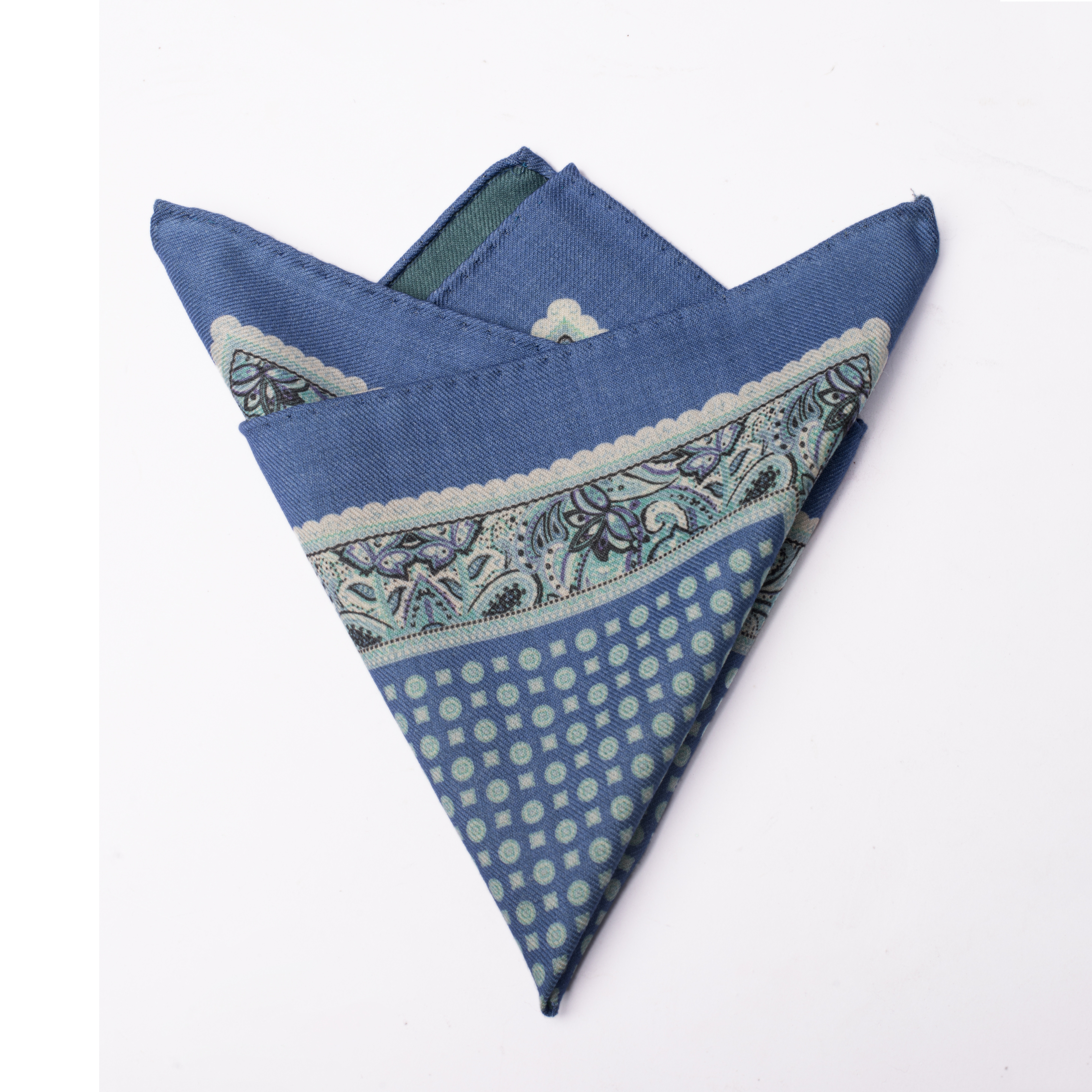 Сине-зеленый носовой платок с двумя сторонами в горошек с квадратным носовой платком и 100% шерстяными карманами