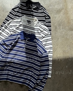 Venta al por mayor peso pesado Vintage Spandex <span class=keywords><strong>Rugby</strong></span> rayas Polo <span class=keywords><strong>manga</strong></span> <span class=keywords><strong>larga</strong></span> Streetwear Jersey hombres personalizado rayas Polo camisa para hombres - Product Image 3