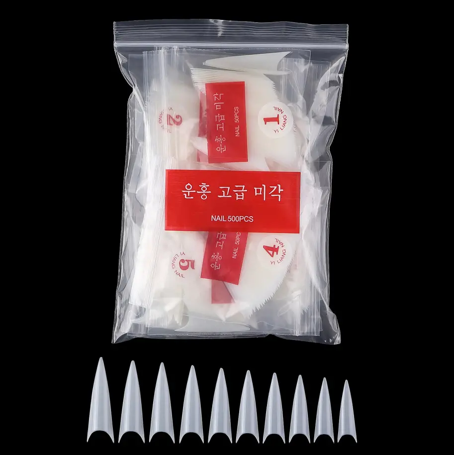 뜨거운 판매 도매 공장 가격 500pcs 프랑스어 날카로운 뾰족한 스틸레토 네일 팁