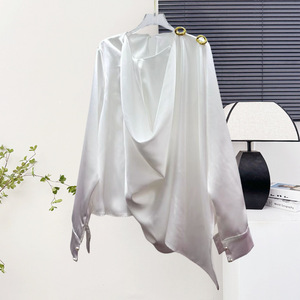 Camicette autunnali Casual <span class=keywords><strong>da</strong></span> <span class=keywords><strong>donna</strong></span> con scollo a V a maniche lunghe camicia ampia <span class=keywords><strong>da</strong></span> <span class=keywords><strong>donna</strong></span> - Product Image 3