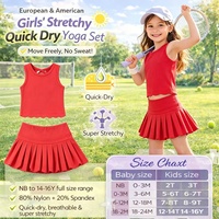 Ensemble de yoga pour filles DH ODM Crimson Glow : débardeur festonné et short croisé au dos, tenue de sport deux pièces pour enfants