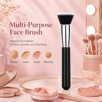 Kuas Makeup Rambut Sintetis Premium Profesional untuk Foundation Wajah, Kuas Blending dengan Gagang Kayu Hitam