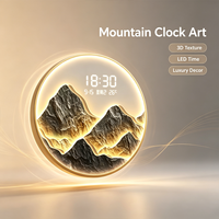 Horloge murale LED en acrylique Fengshui Mountain - Grande horloge numérique circulaire illuminée pour un style chinois moderne