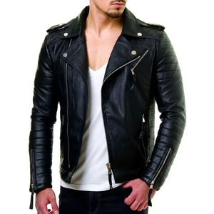 New Arrival: Custom Windproof Casual Black Riding Biker <b>Motorcycle</b> <b>Men</b> Leather <b>Jackets</b> - Stylish Fashion Genuine Leather <b>Jackets</b> - Product Image 1