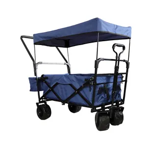 Chariot de Camping en plein air pliable, chariot utilitaire pliable, chariot de plage de jardin, avec auvent, 4 roues