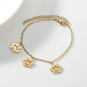 Vente en gros de nouveaux produits gravés Nom personnalisé Bracelet patte de chien pour les cadeaux de fête des mères de maman