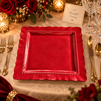 Assiette de présentation carrée Wojia 13 pouces rouge, écologique, avec revêtement poudré, bord festonné perlé de luxe, sous-assiette en plastique pour mariage et fête