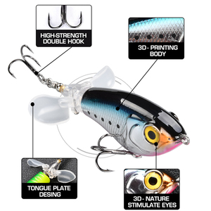 Leurre de pêche flottant SKM Whopper Popper pour carpe et brochet, double hélice, queue souple rotative, appât dur, leurre nageur pour achigan, 9g/16g - Product Image 2