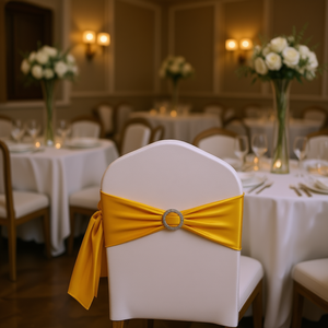 Fundas elásticas para sillas de spandex, color amarillo dorado, 100 unidades, bandas elásticas con hebillas para decoración de sillas en bodas, fiestas y banquetes - Product Image 2