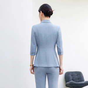Women's Blue Suit Set Three Quarter Sleeve Lightweight Formal Workwear Business Commute Interview - Product Image 4