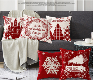 Giáng Sinh Vui Vẻ Tree & Bông Tuyết Mùa Đông Kỳ Nghỉ Trang Trí Nội Thất Màu Đỏ Linen Giáng Sinh Gối Bao Gồm 45Cm Đệm Cho Nhà Đi Bộ - Product Image 3