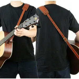 M33 Leder Gitarre Strap 2,5 Zoll Breite Doppel Gepolsterte Braun Echten Weichen Gitarre Strap Set Für Akustische, elektrische und Bass Gitarren