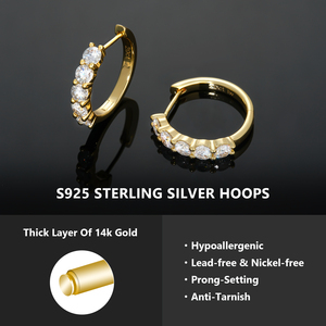 Sparkling Moissanite Diamond <strong>Hoop</strong> 925 Sterling <strong>Silver</strong> 11-15mm 0.60-2ct TW Women 14K Gold Plated Elegant Clip-on Huggies Earring - Product Image 4