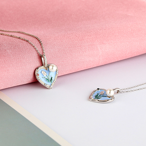 Collar de esmalte de plata 925 con corazón inspirado en Art Deco, cuentas micropavé, joyería informal de negocios, diseño de <span class=keywords><strong>cierre</strong></span> de anillo de primavera - Product Image 5