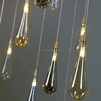 Lustre suspendu en verre transparent en forme de goutte d'eau, personnalisé, de luxe, à plusieurs brins, pour villa, hôtel