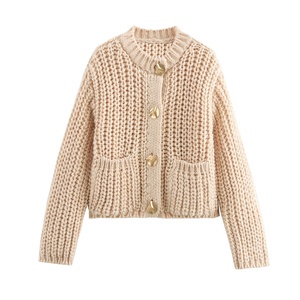 Nouveau mode femmes Vintage à manches longues gros boutons décontracté ordinateur tricoté manteau épais aiguille tricot <span class=keywords><strong>pull</strong></span> Cardigan <span class=keywords><strong>femme</strong></span> - Product Image 2