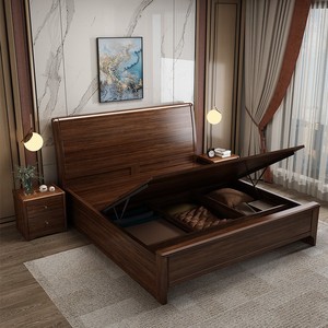 Lit double en bois massif 180x200 cm avec coffre de rangement, mobilier de chambre moderne et minimaliste - Product Image 1