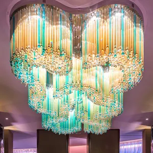 Lustre de cristal de teto personalizado de luxo, luminária LED de metal decorativa para interiores, projetos de hotel e vilas, luminária de alta qualidade