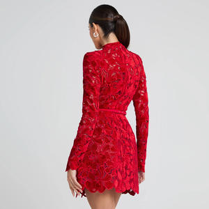 Vestido de Encaje con Cremallera de Manga Larga Nuevo de Otoño Invierno, Estilo Navideño Rojo, Moda <span class=keywords><strong>Vision</strong></span>, Ropa <span class=keywords><strong>Sexy</strong></span> para Mujer, Vestidos para Damas - Product Image 3