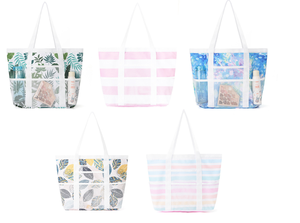 Bolsa de playa de arena de estilo vacacional, múltiples bolsillos, plegable, de gran capacidad, resistente al agua, de malla de nailon, para almacenamiento junto al mar - Product Image 3