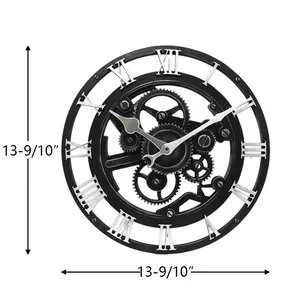 14" Vintage Punk Style Industrial Gear Clocks Roman Numeral Art Decorative Wall Clock