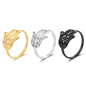 Fatima Hand <b>Titanium</b> Steel <b>Ring</b> For Women Gold Silver Black Hollow Design Protective Charm Jewelry Gift - Product Image 1