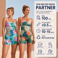 Combinaison de yoga personnalisée en polyester recyclé à 85 % et élasthanne à 15 %, imprimé floral hawaïen, haute compression, anti-transpiration, une pièce pour la gym