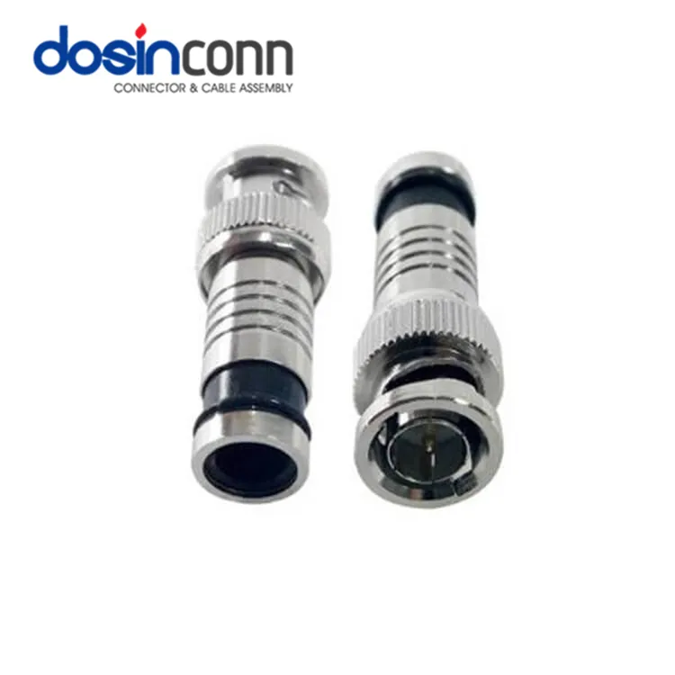 BNC RG6 Connector 180 Degree Male Compression Cooper Nickel Plating