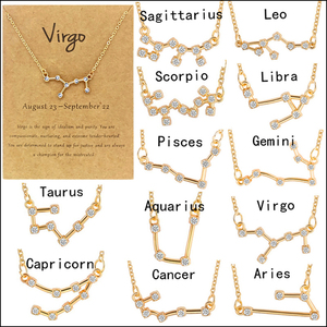 Delicata Collana con Ciondolo Zodiacale in Argento Placcato Oro con Cristalli di Zirconio, Gioiello Astrologico per Donne - Product Image 1