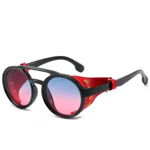 B1217 النساء الرجال جولة Steampunk برشام النظارات الشمسية الرجعية نظارات شمسية UV400 النظارات النظارات الشمسية