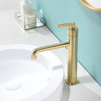 Robinet mitigeur moderne en laiton poli à poignée unique pour lavabo sur colonne, avec cartouche céramique, installation monotrou sur comptoir