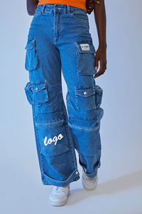 Custom <strong>90S</strong> Women's <strong>Fashionable</strong> Denim Cargo Pants Wholesale USA Denim Trousers Letter Embroidery <strong>Plus</strong> <strong>Size</strong> Baggy Jeans Women - Product Image 3