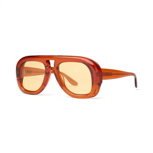 Gafas de Sol Rectangulares con Montura Completa Color Ámbar, Lentes con Protección Anti Luz Azul, Unisex, Estilo Casual para Adultos - Product Image 1