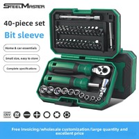 Ensemble d'outils multifonctionnel de 40 pièces en acier au chrome-vanadium, clé à douille, embout de tournevis, mini clé à cliquet, couple élevé