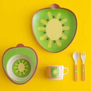 Vaisselle écologique de haute qualité, biodégradable, en fibre de bambou pour enfants, assiette, bol, tasse et couverts en forme de fraise - Product Image 3