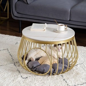 Table basse moderne en marbre rond doré WDY, nouveau design, pour salon, utilisable comme niche pour chat - Product Image 1