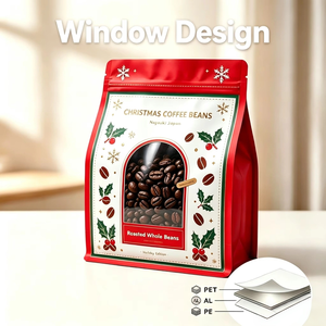 Sachet Doypack Personnalisé pour Café de Noël, Rouge avec Motif Aiguilles de Noël, Fermeture Éclair, Qualité Alimentaire, BOPP Stratifié, Impression Numérique - Product Image 3