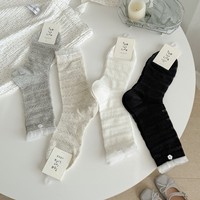 Chaussettes mi-mollet sans couture empilées en mélange de coton Zhuji Printemps-Été 2026, style japonais, respirantes en maille, avec dentelle, pour fille