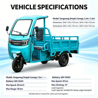 Tricycle électrique de fret puissant 2026 avec auvent simple, moto électrique à 3 roues toutes saisons pour le transport de marchandises