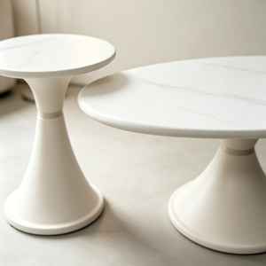 Table à manger ovale moderne en pierre frittée, base en forme de sablier blanc crème avec bordure dorée, mobilier de salle à manger pour la maison, l'hôtel et le restaurant - Product Image 2