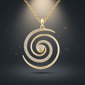 Collar con Colgante en Espiral de Diamantes para Mujer, Diamantes Cultivados en Laboratorio de Corte Redondo, Oro de 10K, 14K, 18K, Plata 925, 935, Joyería de Lujo para Uso Diario - Product Image 1