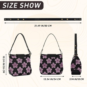 Hawaii Purple Hau <b>Flower</b> Design PU Leather Handbags <b>Single</b> Straps Tote Purses Bucket Custom Logo Women's Shoulder Bag for Ladies - Product Image 2