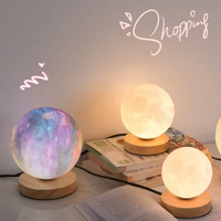 Veilleuse de chevet imprimée en 3D pour chambre à coucher moderne avec lampe de lune 3 couleurs avec support en bois pour enfants