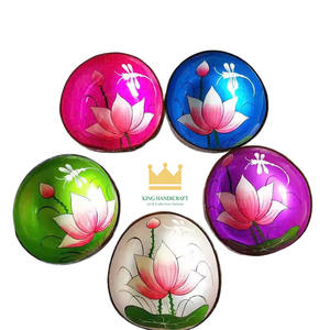 Bol en coquille de noix de coco laqué fait à la main, écologique, très vendu, motif de fleur de lotus, léger, durable, ustensiles de cuisine classiques - Product Image 6