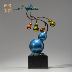 Tong Jin Sui Yue Colorful <b>Copper</b> Gourd Ornament Five Blessings Arrive At The Door Chinese Style Metal Decor For Home Living - Product Image 2