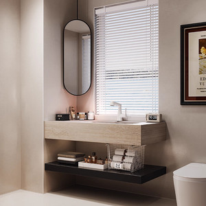 Hotel style rock slab basin <b>waterproof</b> and environmentally friendly intelligent <b>lighting</b> mirror wall hanging <b>bathroom</b> cabinet - Product Image 4
