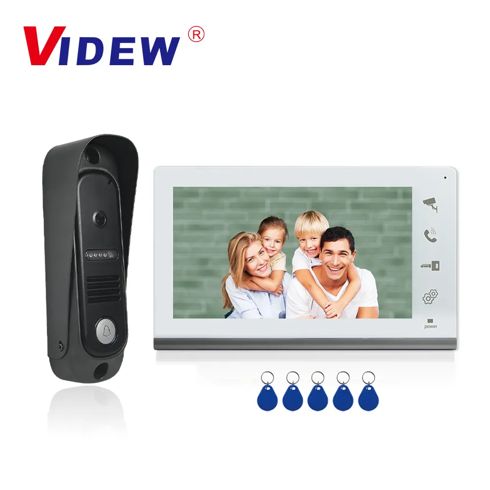 4 videocitofono cablato sistema di citofono con sblocco RFID campanello con schermo da 7 pollici per visione notturna telefono per porta di casa per Villa