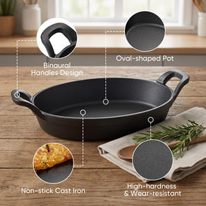 Lot de 4 poêles rondes en fonte avec plateaux de service en bois, poignées binaurales antiadhésives, écologiques, sans BPA, durables pour la cuisson des steaks, des pâtes - Product Image 5