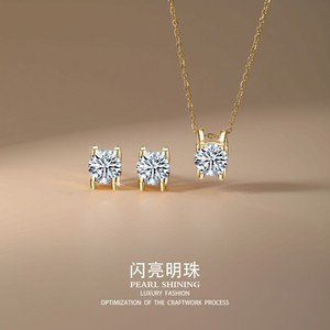 Classic Zircon <b>Necklace</b> Set 2ct Claw Setting Gold Tone Clavicle Chain Jewelry Gift Fashion - Product Image 1