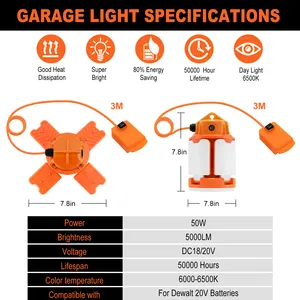 מנורת עבודה חצובה led זוהר 360 מעלות IP65 מנורות עבודה led זמני 2500Lm חוזק חומר גבוה 5000K 12v אור עבודה